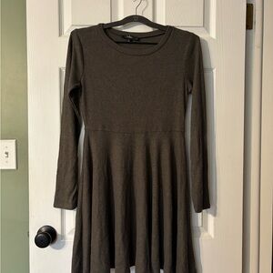 Lulus Ribbed Knit Skater Dress Long Sleeve Brown Size Large